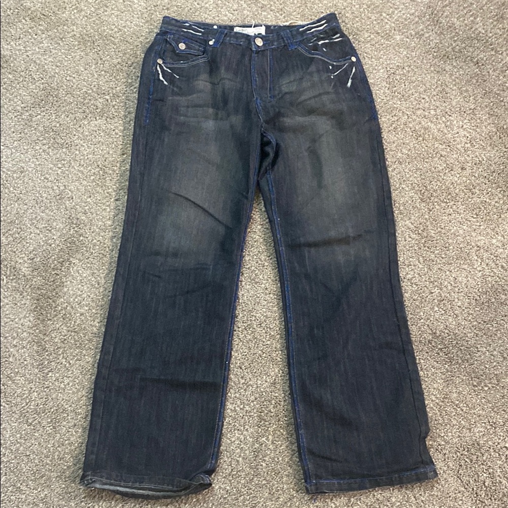 Dark Blue Straight Leg Jeans